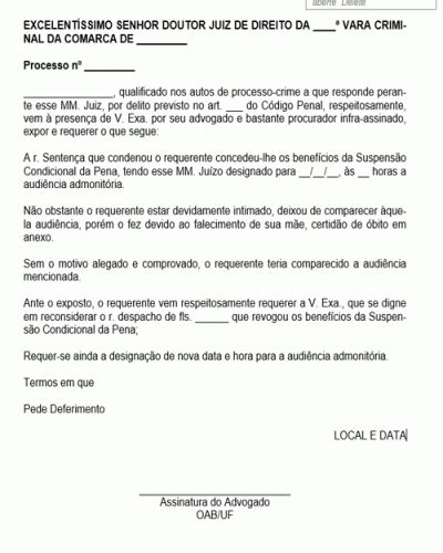 Termo Padrão De Petição Pedido Audiência Admonitória