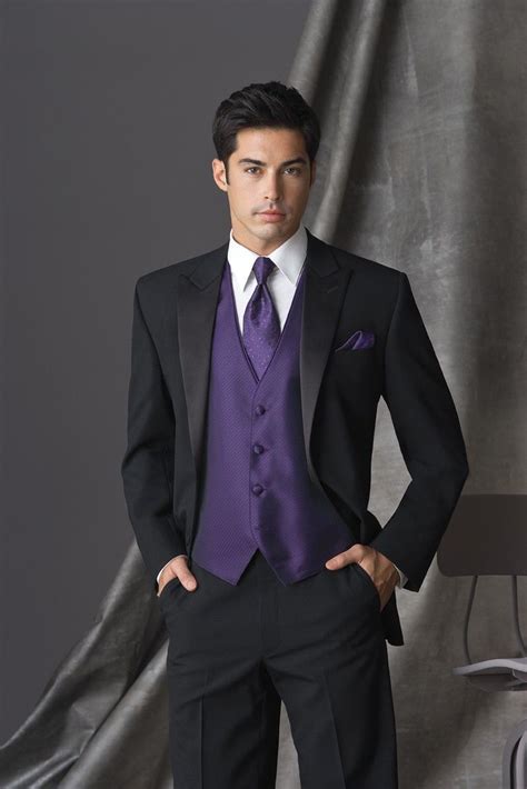 Regency Purple Tuxedo Vest And Tie With Black Suit Davids Bridal Has It