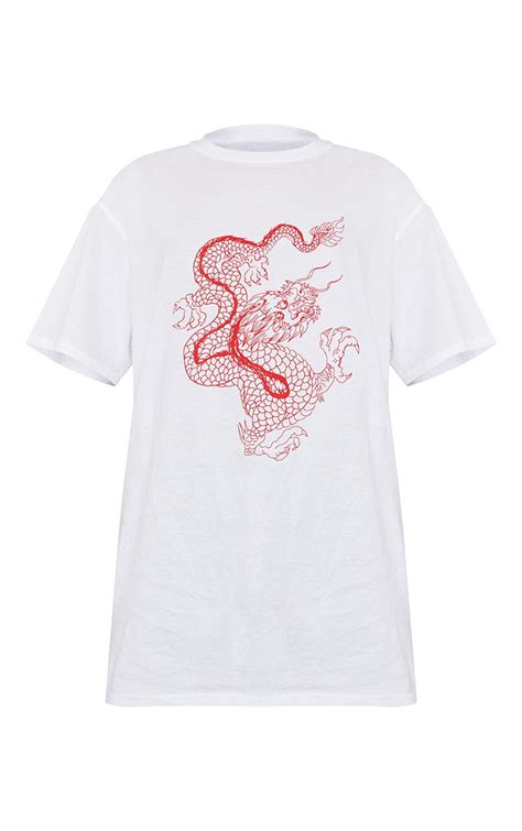 White Contrast Dragon Print T Shirt Tops Prettylittlething