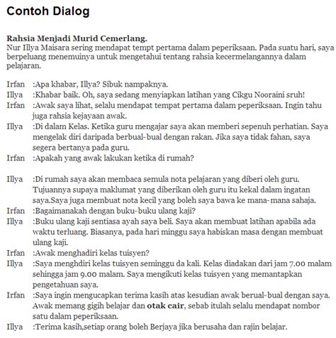 Karangan Jenis Dialog Tahun Contoh Dialog Bahasa Melayu Karangan The