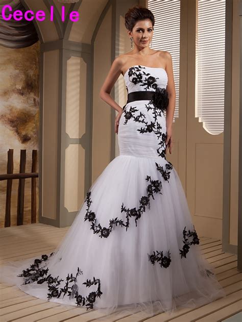 2017 Real Designer Black And White Mermaid Wedding Dresses Bridal Gowns