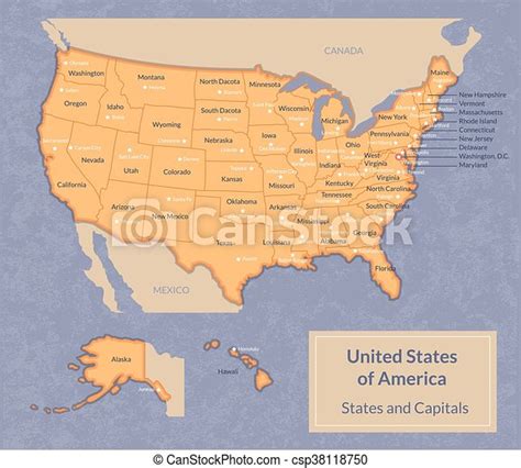 Map Of Usa With States And Their Capitals Vector Illustration Of Usa