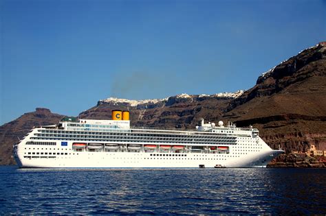 Фотография Греция Круизный лайнер Costa Victoria Santorini Море