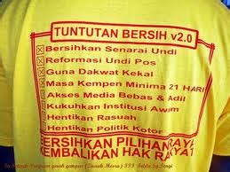 Berikut adalah perbezaan warna topi keselamatan mengikut kepada pemakainya: Satu Melayu: Jangan pakai baju kuning lambang Bersih: Polis