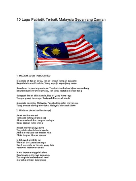 10 Lagu Patriotik Terbaik Malaysia Sepanjang Zaman