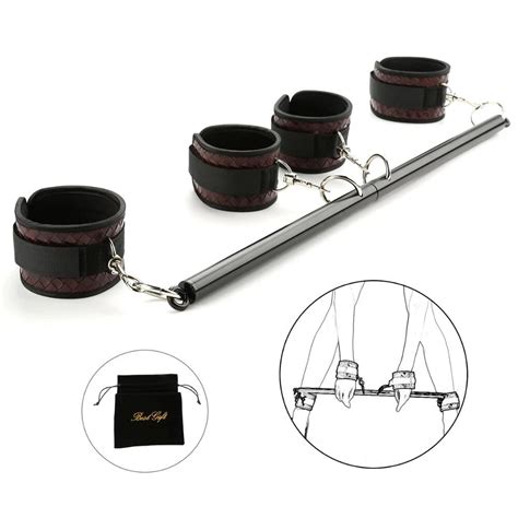 Expandable Spreader Bar With Leather Ankle Wrist Cuffs Position Master Bondage Sex Restraint Kit