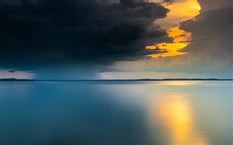 Download Wallpaper 3840x2400 Lake Sunset Glare Sky Clouds 4k Ultra