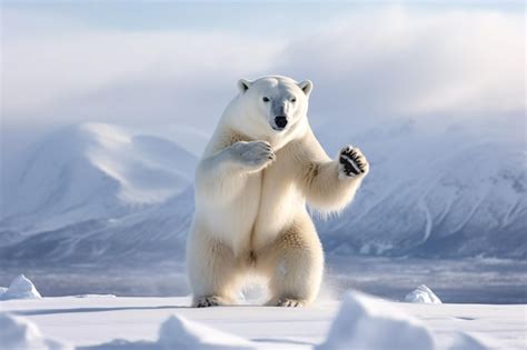 Premium Ai Image A Polar Bear Stands On Its Hind Legs In Front Of A