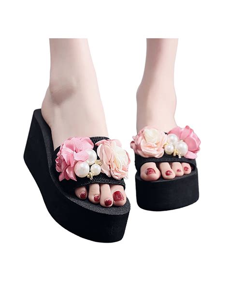 womens summer flip flops chunky 7cm high heel platform wedge sandals shoes women s shoes fujii