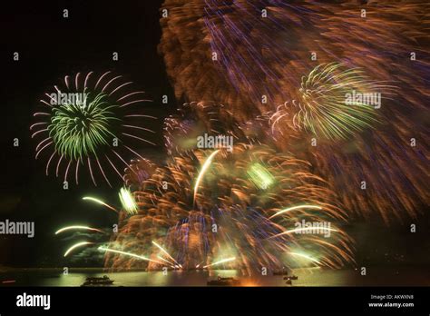 Colourful explosion of big fireworks and rockets at the annual Plymouth