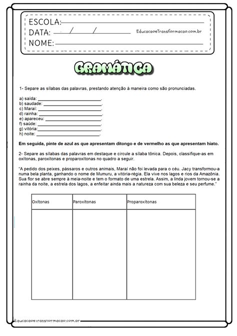 Atividades De Revisão Classe Gramatical Com Gabarito 8o Ano
