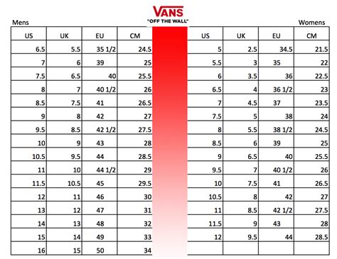 Vans Shoes Size Conversion Chart - Soleracks