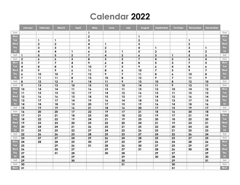 Yearly Calendar 2022 Free Calendarsu