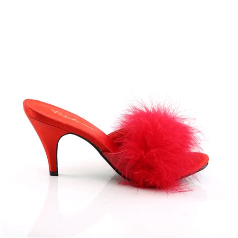 Pleaser Fluffy Marabou Trim Upper High Heels Mule Slippers Adult Women