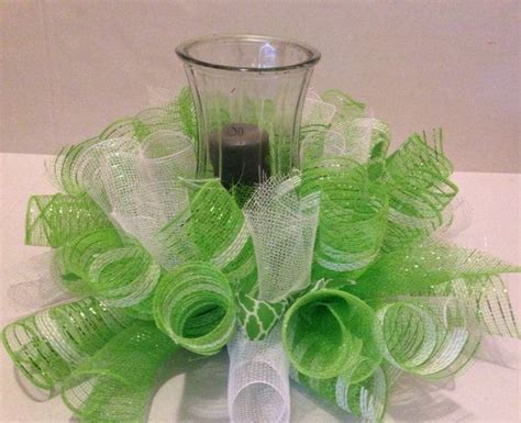 This Is A Beautiful Green And White Deco Mesh Centerpiece Perfect For
