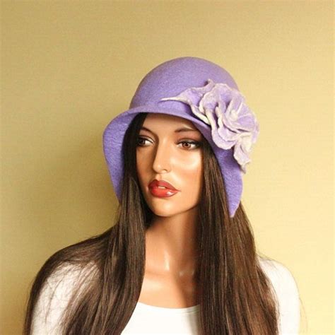 Medium Purple Hat Lilac Hat Felted Hat With Brooch Felt Hat Etsy