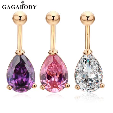 Sexy Gem Cz Waterdrop Belly Button Ring 1pc Dancing Piercing Jewelry 316l Surgical Steel Belly