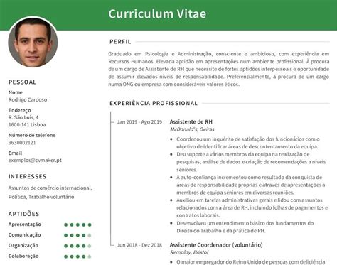 Curriculo Vite Em Português Fazer Curriculum Vitae Europass Portugues