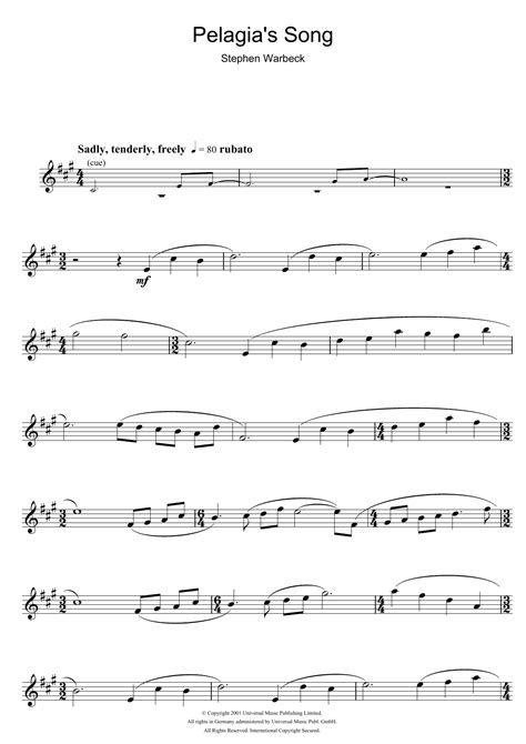 Pelagias Song From Captain Corellis Mandolin Sheet Music Stephen Warbeck Alto Sax Solo