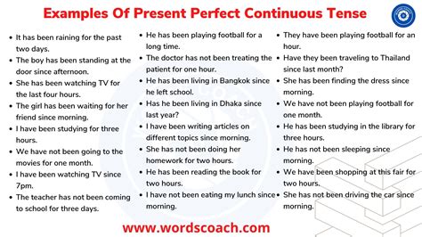Examples Of Present Perfect Continuous Tense Word Coach