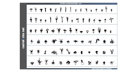 Vegetation Cad Blocks Potted Plants In Elevation View 2