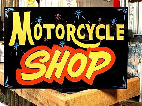 Vintage Motorcycle Shop Sign Art Gas Station Harley Chopper Bike Repair