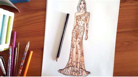 Fashion Drawing How To Draw Embroidery Nude Dress YouTube
