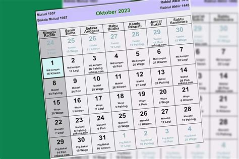 Tabel Kalender Jawa Oktober 2023 Lengkap Dengan Perhitungan Hari Baik