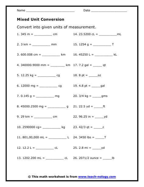 Converting Between Metric Units Worksheets