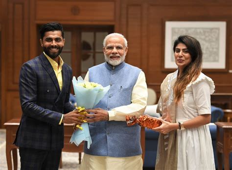 Ravindra jadeja is the indian team cricketer. Ravindra and Rivaba Jadeja meet PM Narendra Modi in Delhi ...