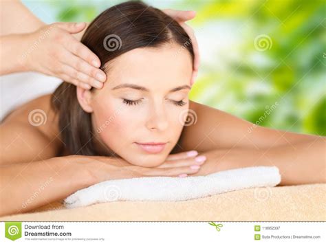 Close Up Of Beautiful Woman Having Head Massage Stock Image Image Of Pretty Facial 118952337