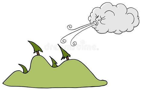 Viento Que Sopla De Windy Day Trees Y De La Nube Ilustración Del Vector