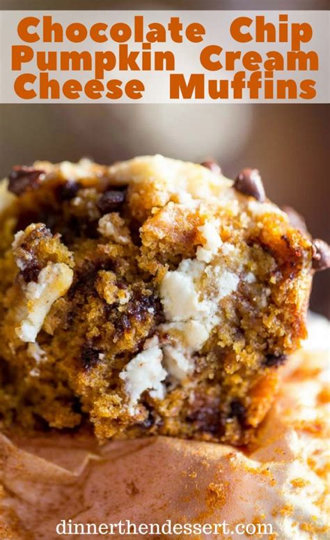 Bake for about 1 hour or until a knife. Chocolate Chip Pumpkin Cream Cheese Muffins - Dinner, then ...