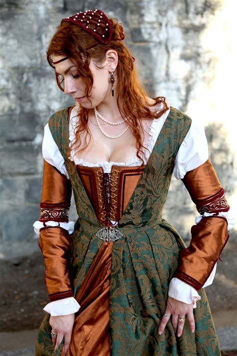 1490 S Florentine Ensemble In Copper Silk And Green Brocade By Samantha Reckford