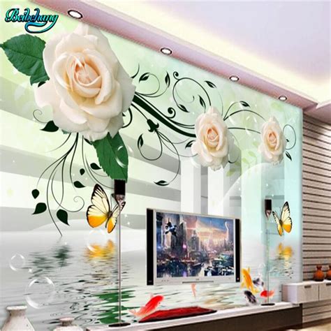 Beibehang Large Custom Non Woven Wallpaper Wallpaper Rose Reflection 3d