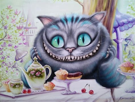 Breakfast Cheshire Cat Oil Painting Cat Alice In