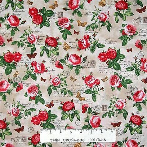 Heirloom Diary Fabric Rose Butterfly French Writing Brown Etsy