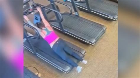woman s leggings pulled off by treadmill