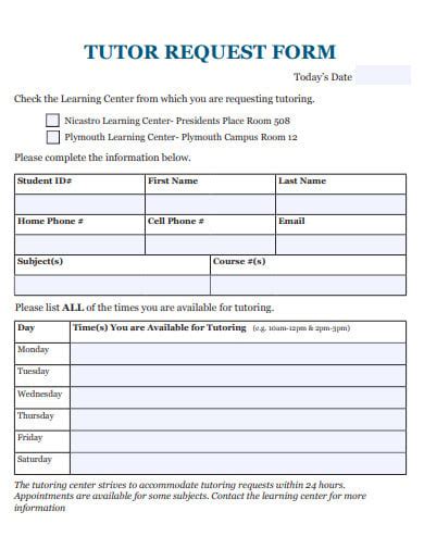 10 Tutoring Request Form Templates In Pdf Doc