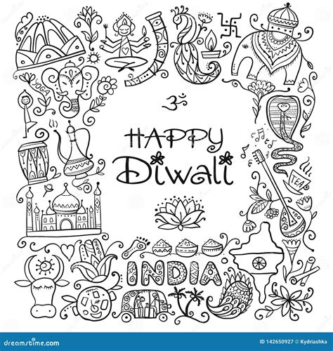 Indian Diwali Festival Holiday Sketch For Your Design Stock Vector