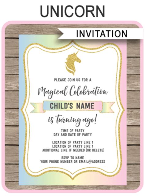unicorn party invitations template unicorn theme
