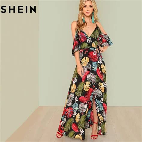 Buy Shein Summer Boho Floral Print Sexy Deep V Neck