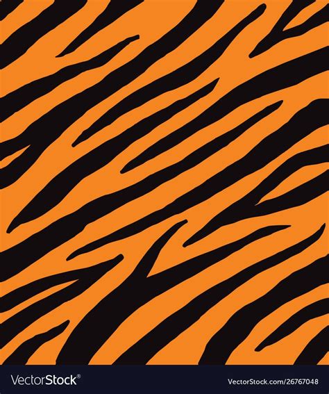 Vector Seamless Pattern Of Black Tiger Stripes Fur Print Isolated On
