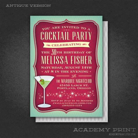 Printable Cocktail Party Birthday Invitation With Martini