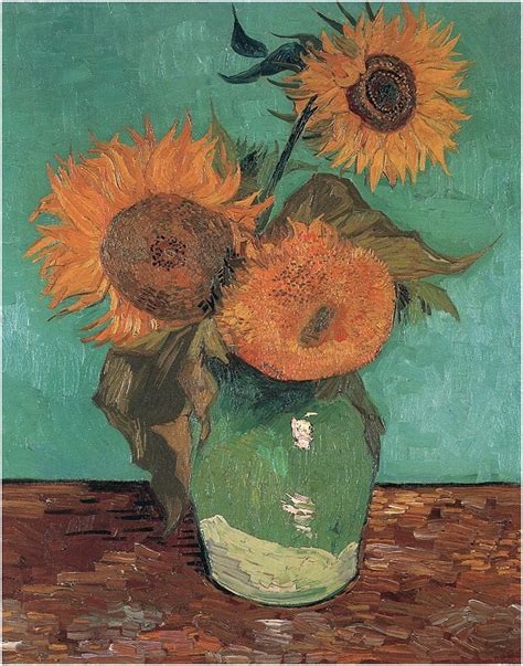 The different stages in the sunflower's life cycle shown here, from young. Three Sunflowers in a Vase by Vincent Van Gogh - 617