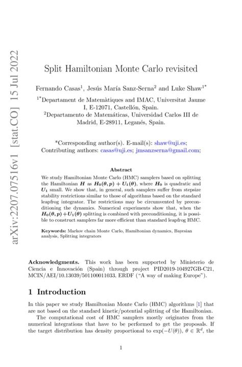 Split Hamiltonian Monte Carlo Revisited DeepAI