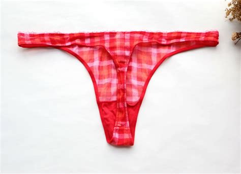 Women Sexy Thongs Plaids Mesh T Back Underwear G String Panties Red Xs
