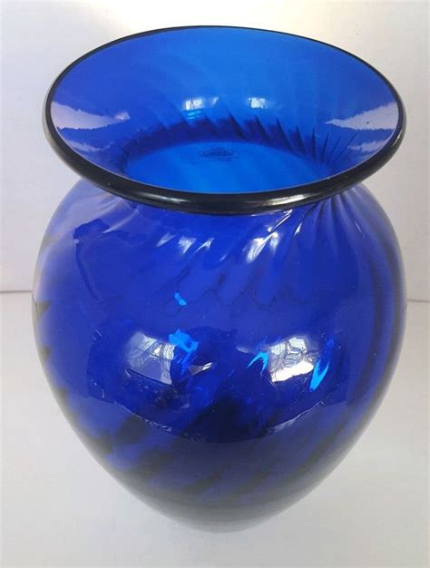 Vintage Blenko Art Glass Large Cobalt Blue Vase No 2013 And Signed Walter Blenko Cobalt Blue
