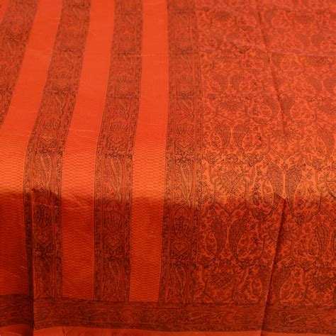 Vintage Sari 100 Pure Silk Sarees Saffron Printed 5yd Craft Etsy