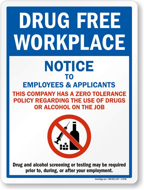 Drug Free Workplace Sign Workplace Drug Policy Sign Sku S 8780